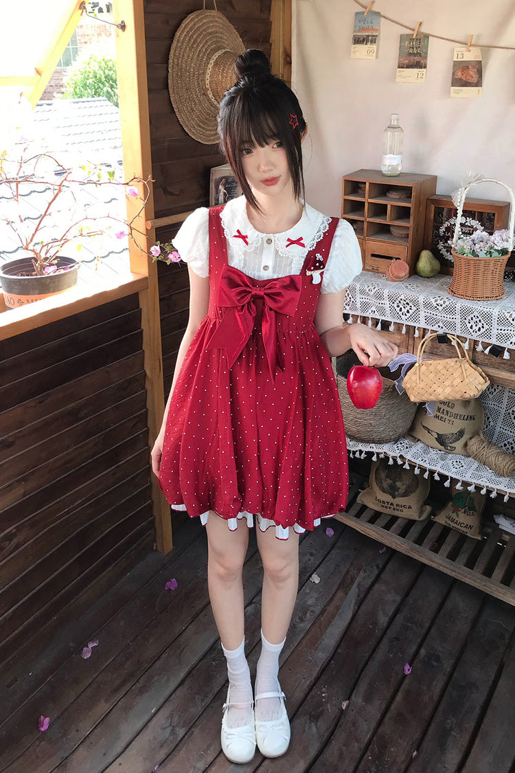 Lolita Jumper Skirt - Little Mushroom, Red, Printed, Sweet Style, Bow Detail - additional product view 9