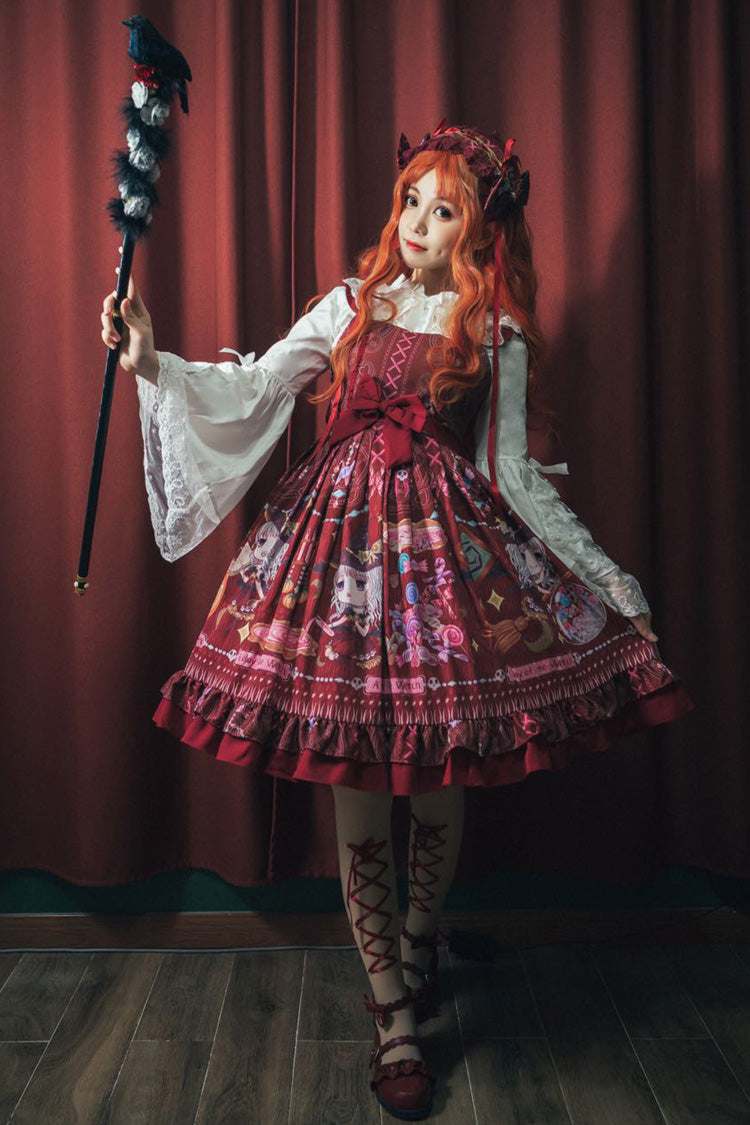 Lolita Jumper Skirt - Little Witch, Red, Sweet Style, Bow Detail, Ruffled - additional product view 9
