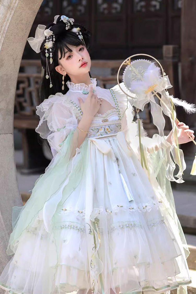 Lolita Jumper Skirt - Luo Ling Fu, Ivory, Bow Detail, Lace Trim, Ruffled - additional product view 9