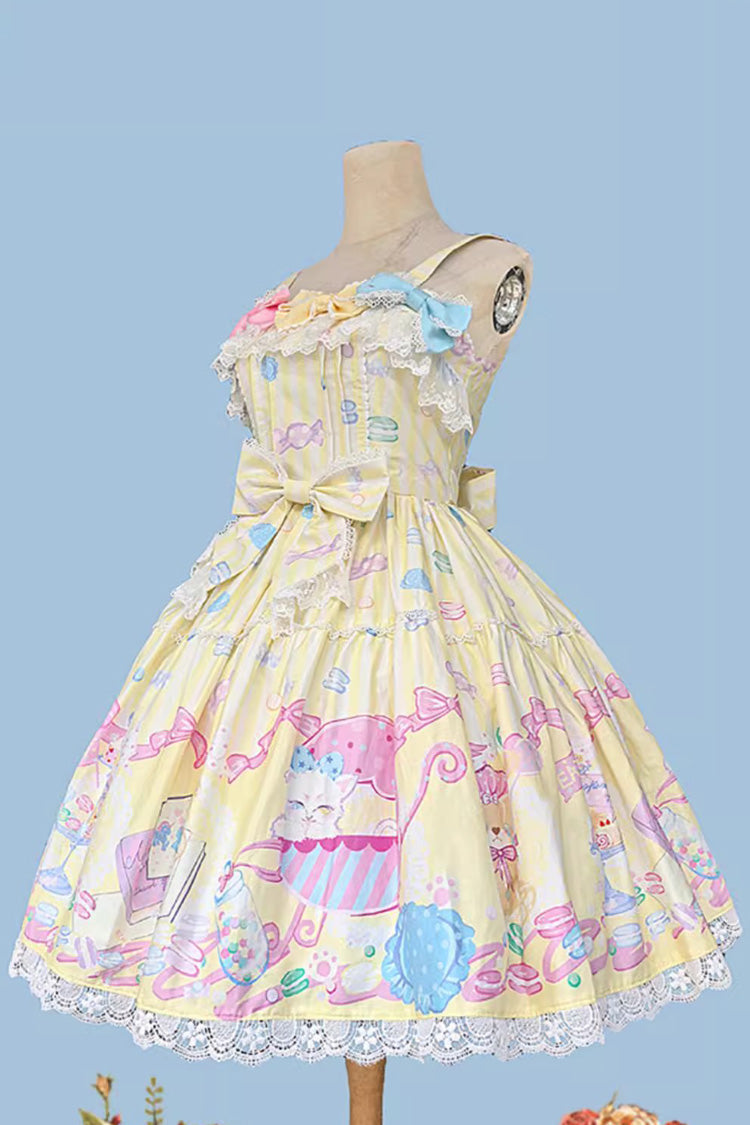 Lolita Jumper Skirt - Macaron Dolly House, Yellow, Printed, Sweet Style, Bow Detail - additional product view 6