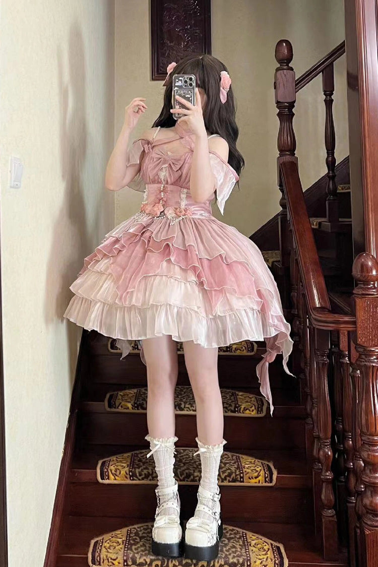 Lolita Jumper Skirt - Multi-layer, Pink, Bow Detail, Ruffled, Sweet Style - additional product view 13