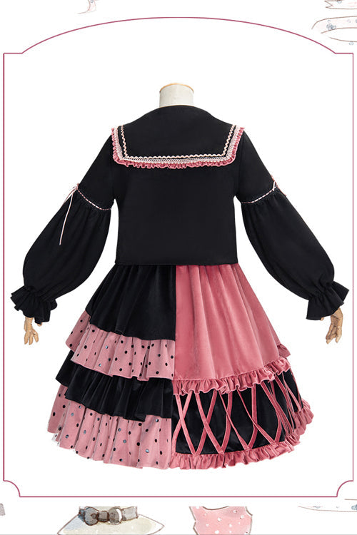 Lolita Jumper Skirt - Pink/black Vintage Stitching, 2 Colors, Sweet Style - additional product view 6