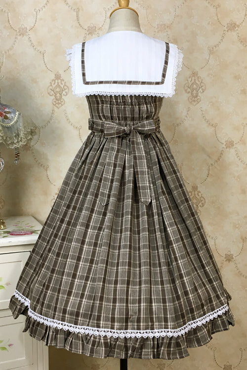 Lolita Jumper Skirt - Plaid Print With Fake Collar, 2 Colors, Plaid, High Waist - additional product view 8