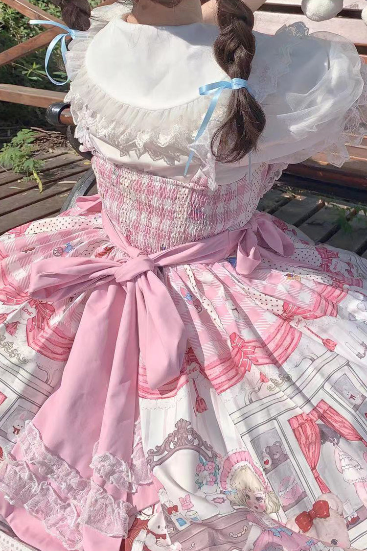 Lolita Jumper Skirt - Plush Bear And Doll Print, Pink, Bow Detail, Lace Trim, Ruffled - additional product view 11