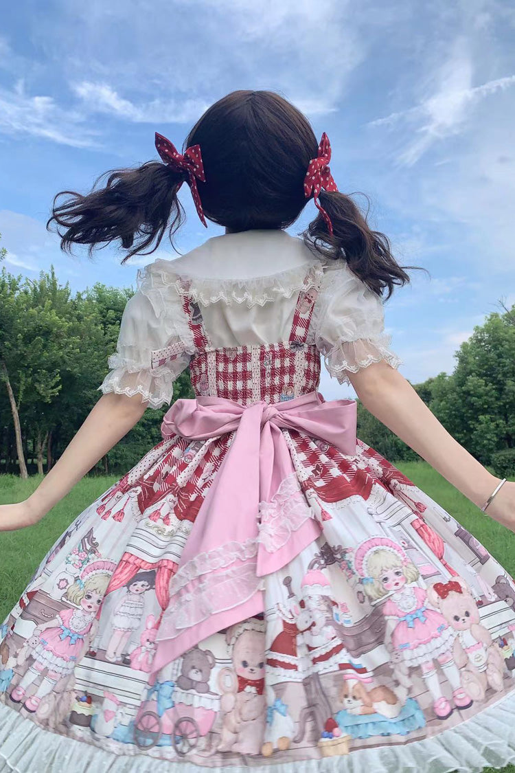 Lolita Jumper Skirt - Plush Bear And Doll Print, Red, Ruffled, Printed, Sweet Style - additional product view 8
