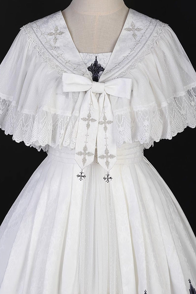 Lolita Jumper Skirt - Print Lace Vintage Princess, White, Gothic Style, Lace Trim, Printed - additional product view 9
