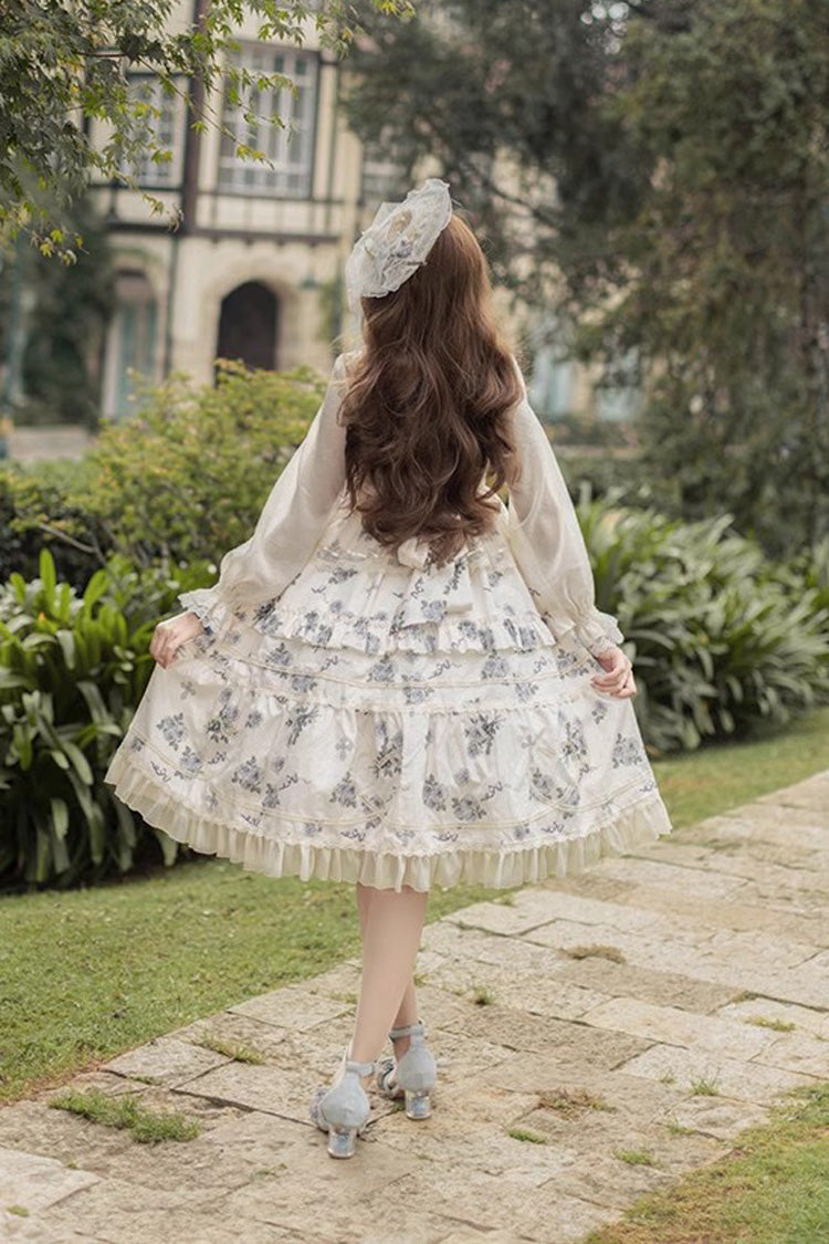 Lolita Jumper Skirt - Psalm Rose Doll Collar Print, 2 Colors, Sweet Style, Ruffled - additional product view 11