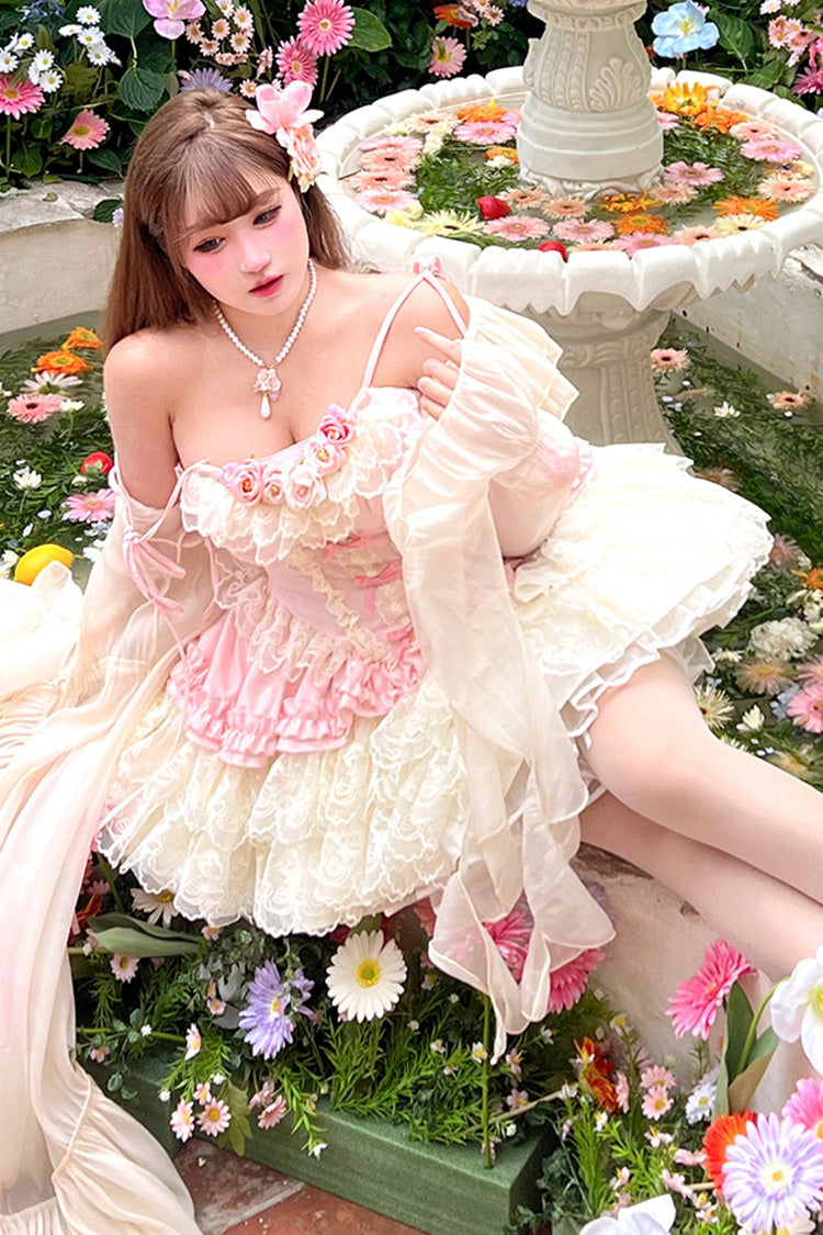 Lolita Jumper Skirt - Pure Dream Flower Love, Pink, Bow Detail, Lace Trim, Ruffled - additional product view 14