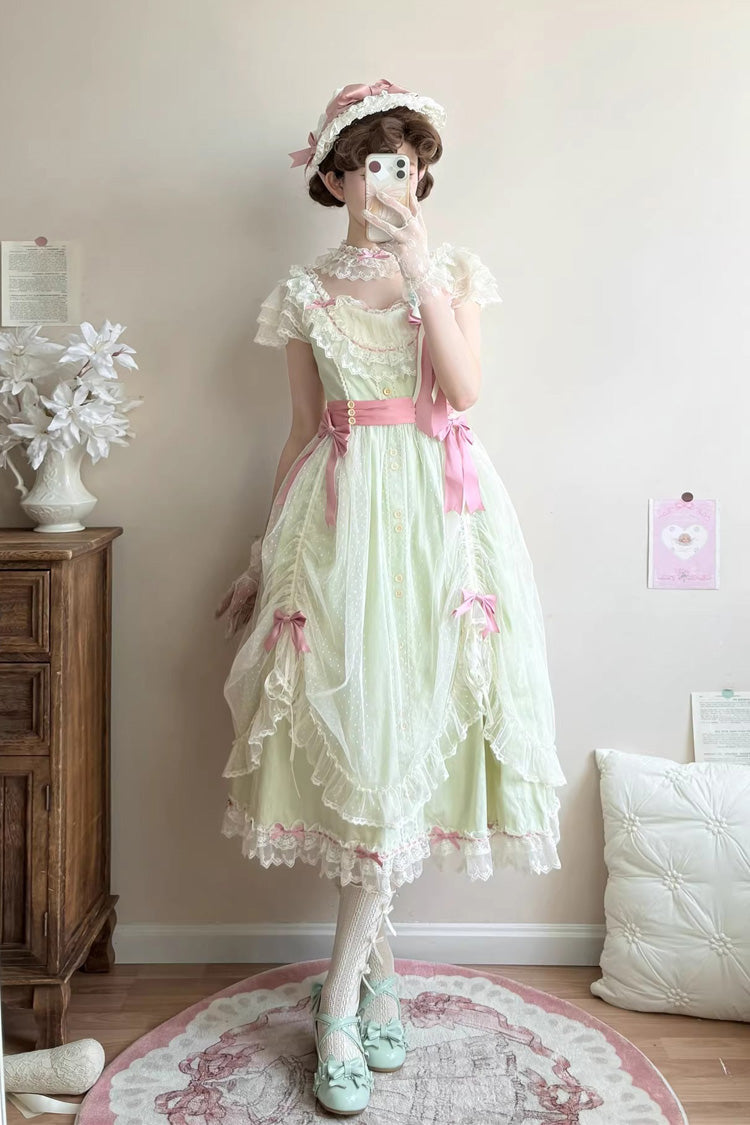 Lolita Jumper Skirt - Sakura’s Spring Resonance, Green, Long Version, Long Length - additional product view 7