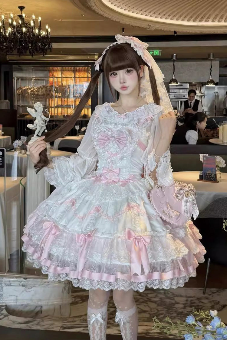 Lolita Jumper Skirt - Scarlet Heart Cocoa, 2 Colors, Layered, Sweet Style, Bow Detail - additional product view 7