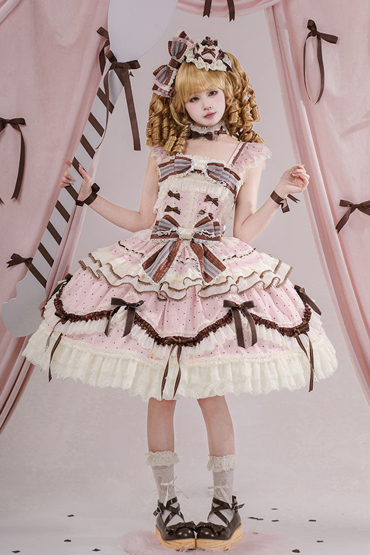 Lolita Jumper Skirt - Shengqiao Tata, Pink, Lace Trim, Ruffled, Printed - additional product view 22
