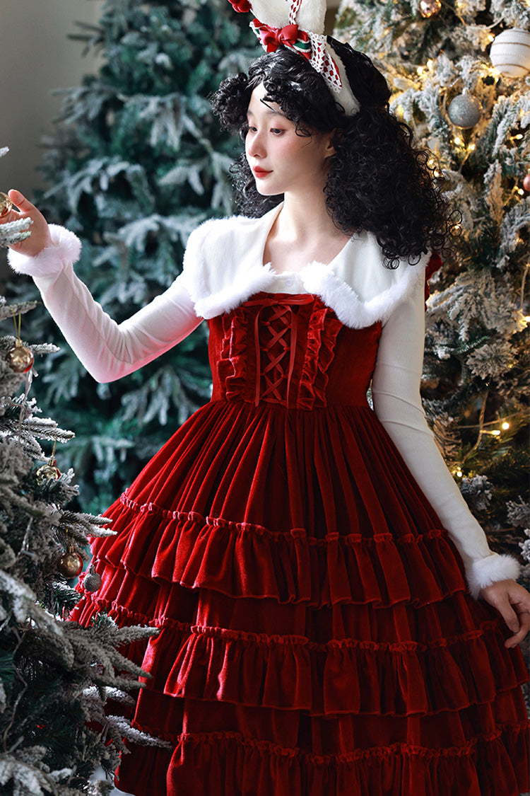 Lolita Jumper Skirt - Sponge Cake, 2 Colors, Layered, Lace-Up, Gothic Style - additional product view 7
