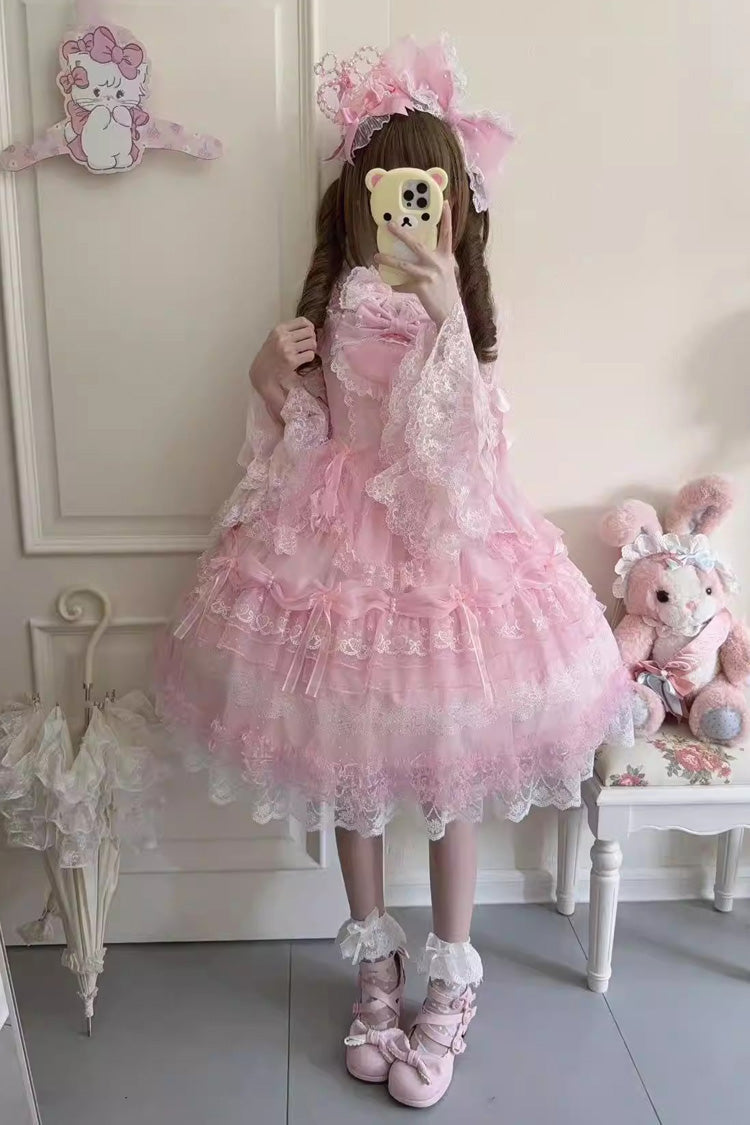 Lolita Jumper Skirt - Sugar Heart Knot, Pink, Layered, Sweet Style, Bow Detail - additional product view 7