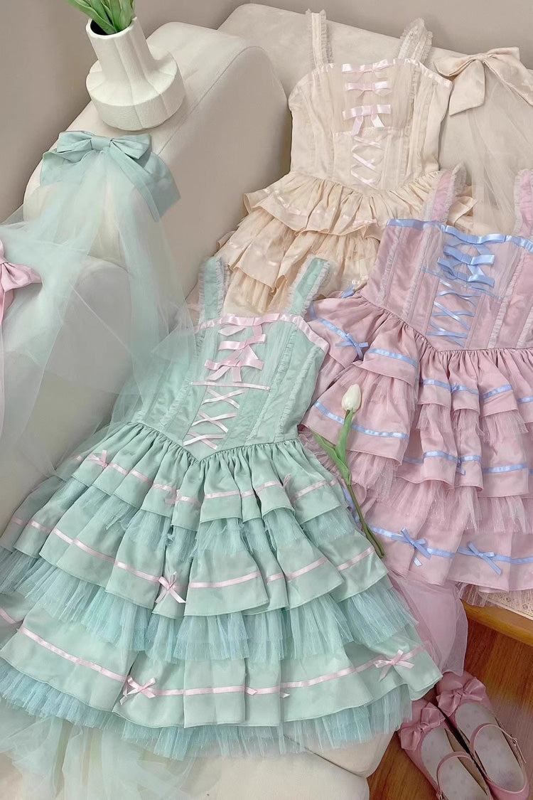 Lolita Jumper Skirt - Triple-layered, Green, Ballet-Inspired Style, Bow Detail, Lace Trim - additional product view 4