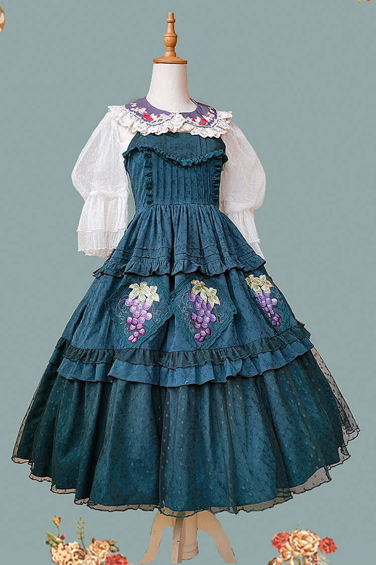 Lolita Jumper Skirt - Vineyard, Green, Sweet Style, Ruffled, Printed - additional product view 9