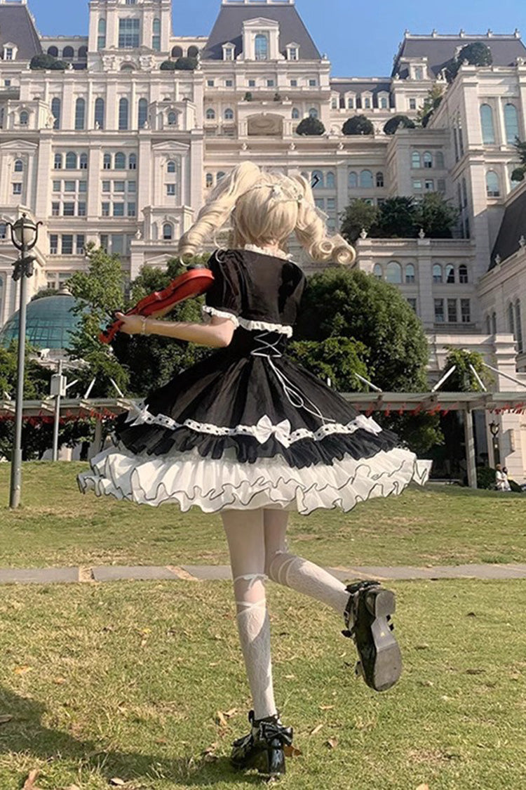 Lolita Jumper Skirt - White/black Multi-layer, 2 Colors, Sweet Style, Bow Detail, Ruffled - additional product view 5