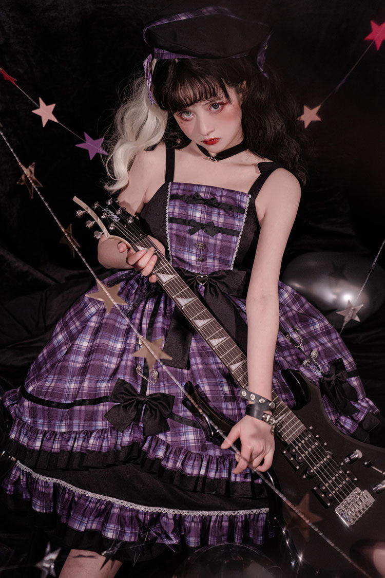 Lolita Lace Headbow - Pink/black High Waist Stitching, 2 Colors, Plaid, Bow Detail - additional product view 3