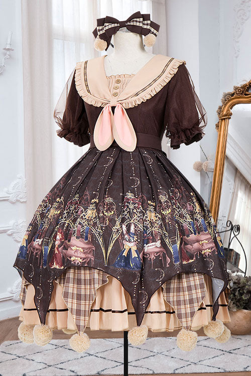 Lolita OP Dress - Alchemist Cartoon Anime Print, Brown, Printed, Sweet Style, Bow Detail - additional product view 6