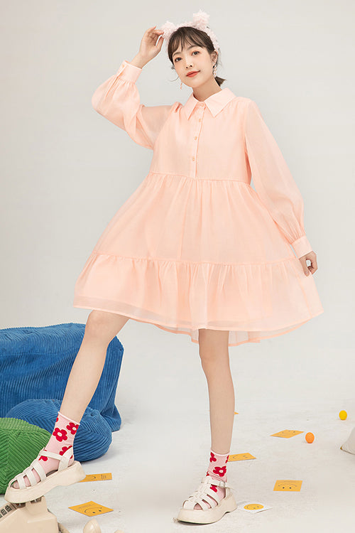 Lolita OP Dress - Orange Polo Neck Organza Puff, Orange, Puff Sleeves, Sweet Style - additional product view 3