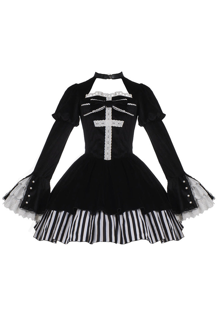 Lolita OP Dress - Original Dark Velvet, Black, Gothic Style - Kawaii Statement Dress - additional product view 6