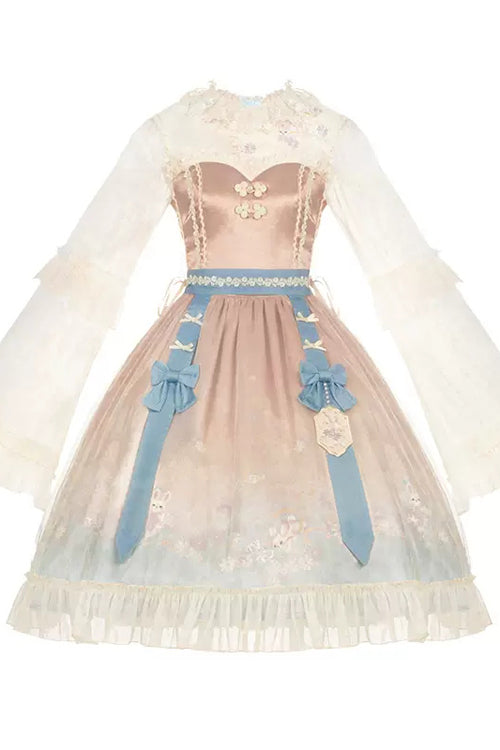 Lolita OP Dress - Round Collar Trumpet Sleeves, Pink, High Waist, Sweet Style, Printed - additional product view 3