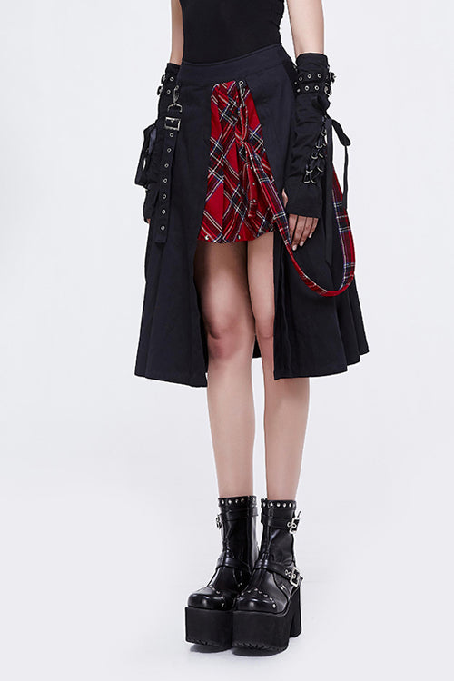 Lolita Skirt - And Red Young Girls Fake 2, 2 Colors, Plaid, Punk Style - additional product view 2
