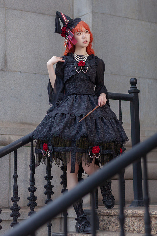 Lolita Skirt - Apprentice Witch, Black, Ruffled, Layered, Gothic Style - additional product view 2