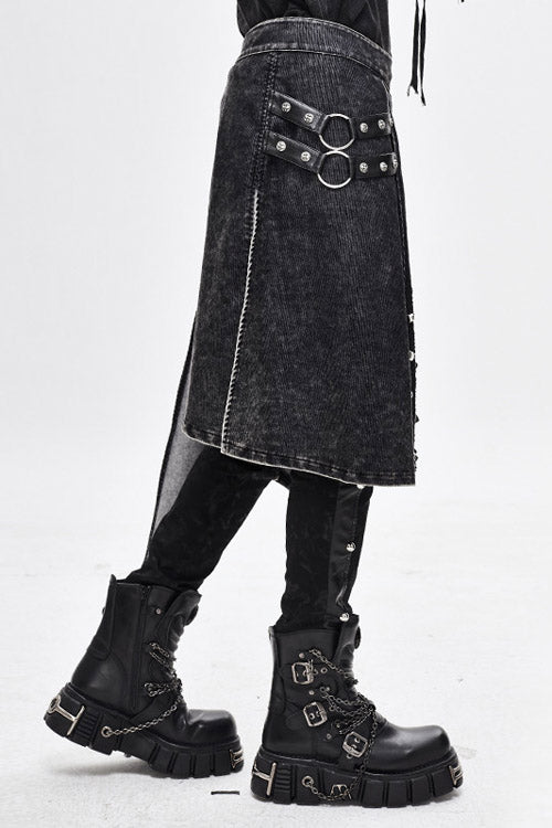 Lolita Skirt - Band Metallic Nailed, Black, Buckle Detail, Men's Style, Punk Style - additional product view 2