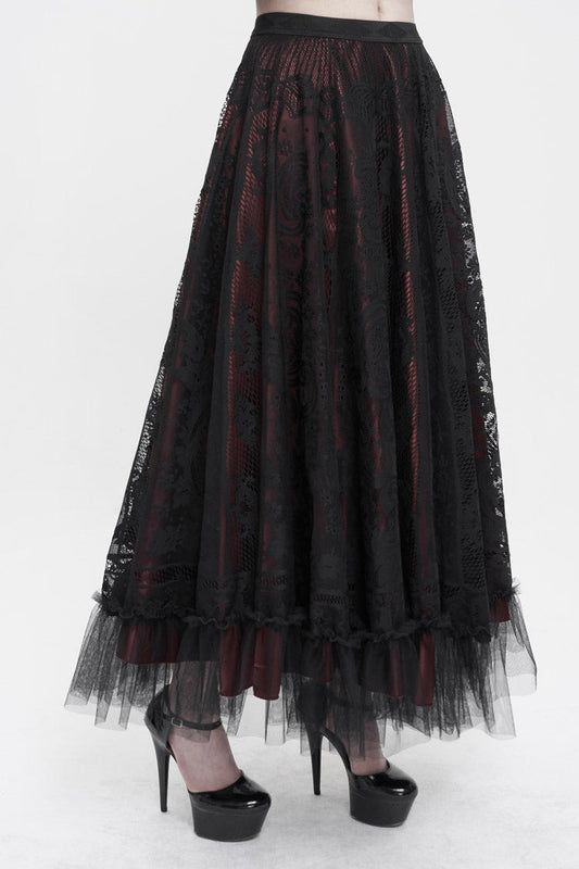 Lolita Skirt - Black/red, 2 Colors, Women's Style, Gothic Style, Lace Trim - additional product view 2
