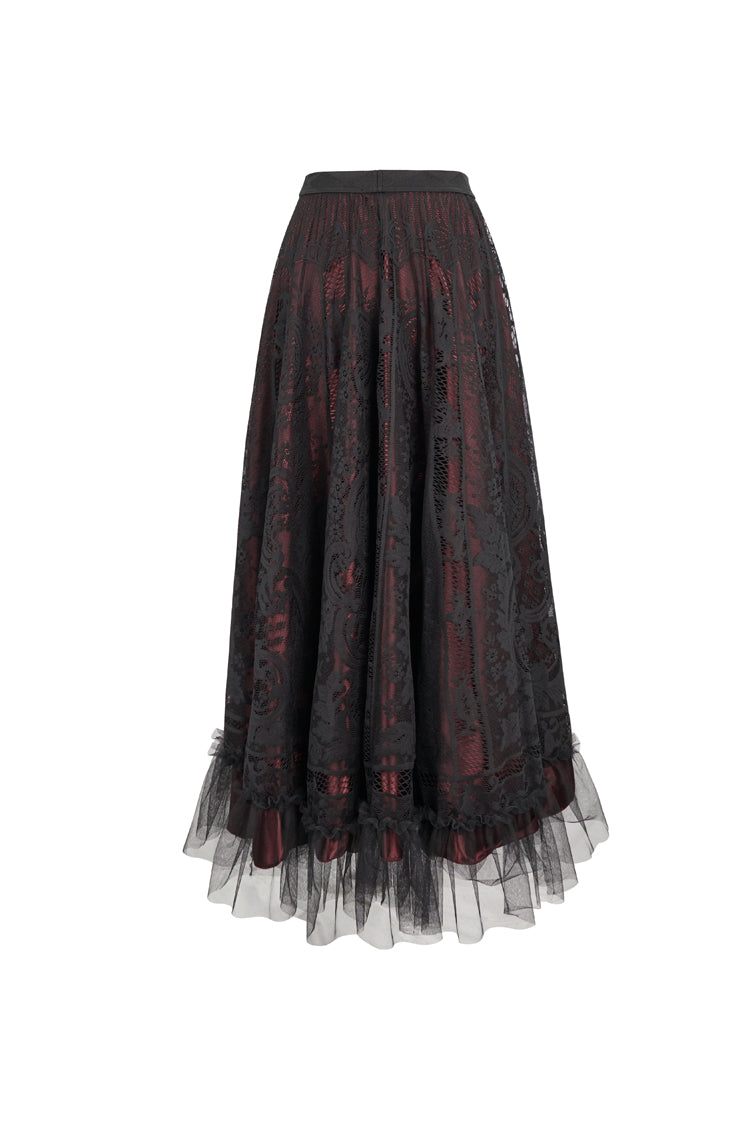 Lolita Skirt - Black/red, 2 Colors, Women's Style, Gothic Style, Lace Trim - additional product view 7