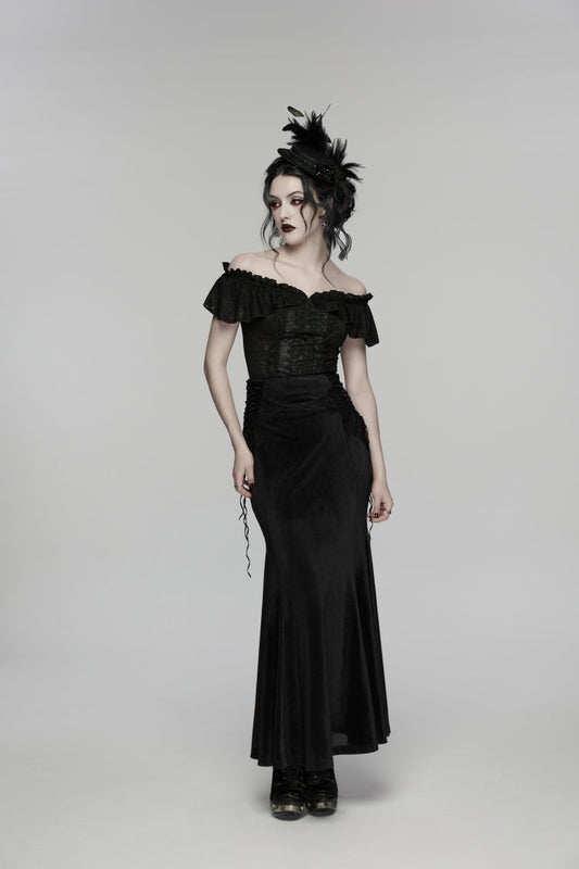 Lolita Skirt - Embroidered Lace-up Slim Elegant, Black, Long Length, Women's Style - additional product view 2