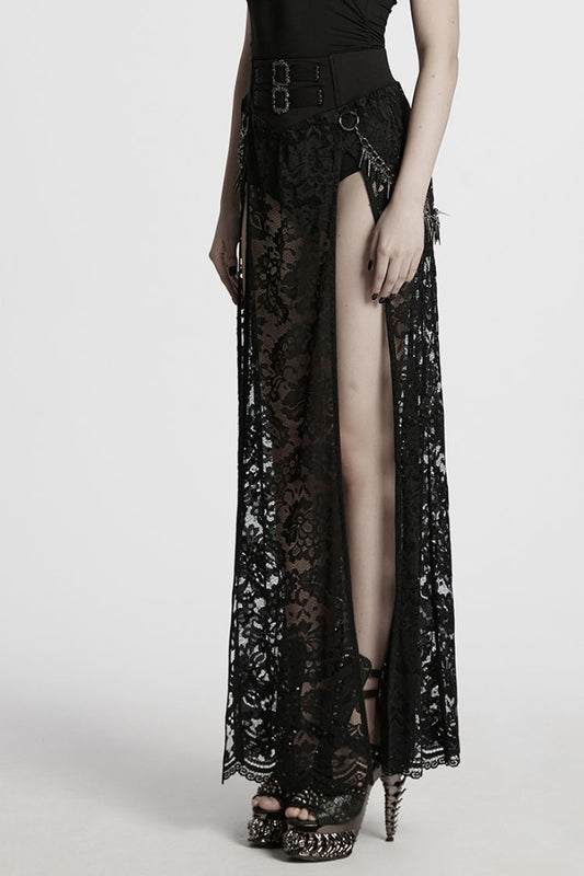 Lolita Skirt - Embroidery Split Lace With, Black, Women's Style, Lace Trim, Embroidered - additional product view 2