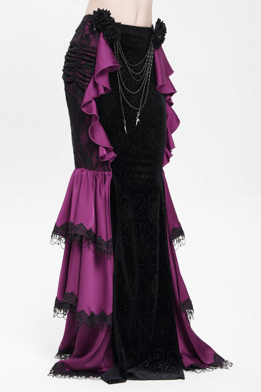Lolita Skirt - Floral Print Lace-up Rose Chain, Purple, Fishtail Silhouette, Women's Style - additional product view 2