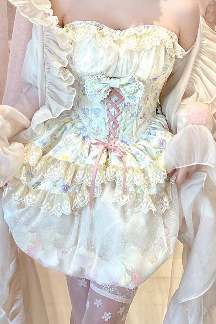 Lolita Skirt - Flower Story, Ivory, Bow Detail, Lace Trim, Printed - additional product view 8