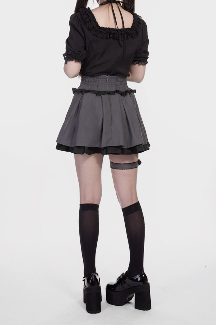 Lolita Skirt - Grey/black Leather Buckle Leg, 2 Colors, Buckle Detail, Sweet Style - additional product view 5