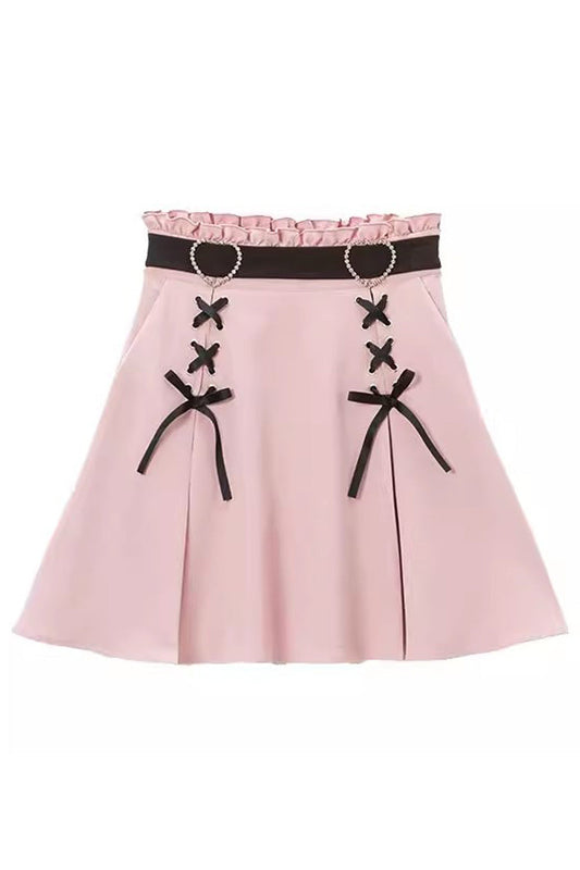 Lolita Skirt - Heart Shape Decoration, 2 Colors, Bow Detail, Sweet Style - S Pink / M Pink / L Pink option