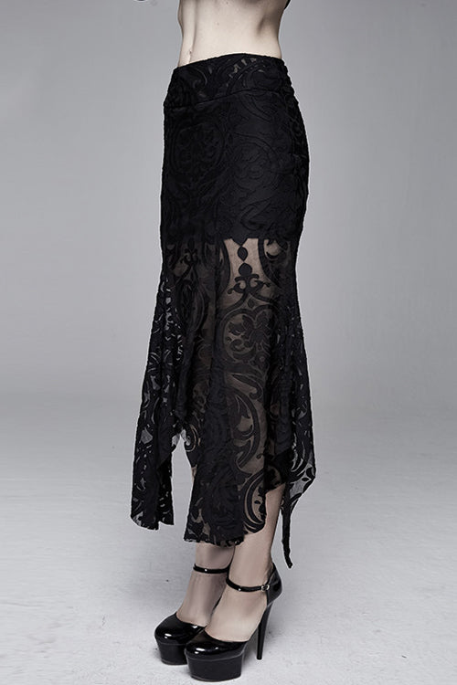 Lolita Skirt - Irregular Hem Court Flocking, Black, High-Low Hem, Fishtail Silhouette - additional product view 2
