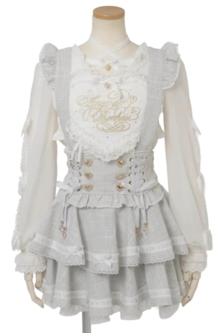 Lolita Skirt - Jirai Kei Multi-layered Printed, 3 Colors, Sweet Style, Lace Trim, Ruffled - S Blue / M Blue / L Blue option