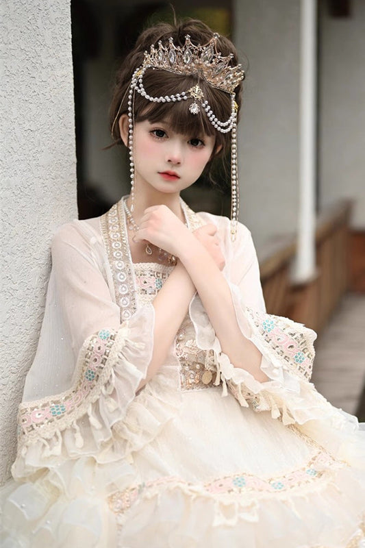 Lolita Skirt - Miao Girl, Apricot, Layered, Sweet Style, Bow Detail - additional product view 2