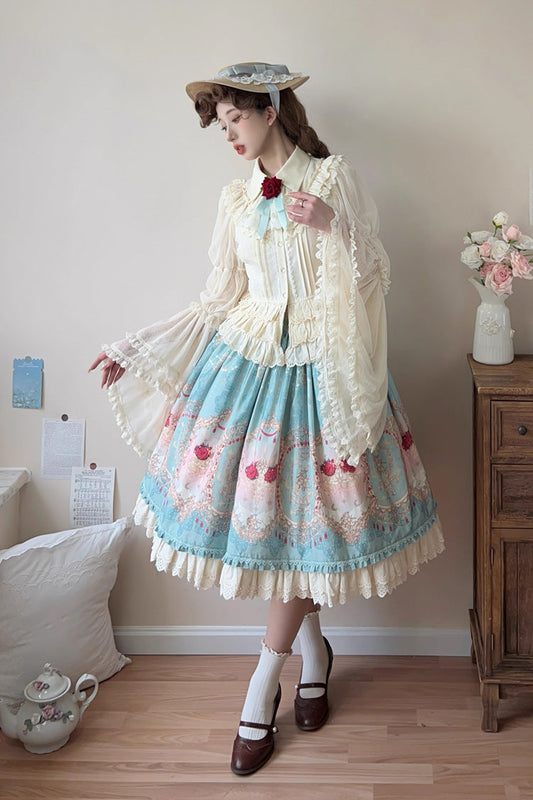 Lolita Skirt - Moonlit Garden Secret, Blue, Sweet Style, Lace Trim, Ruffled - additional product view 2