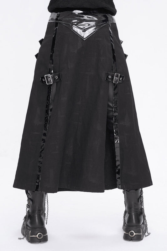 Lolita Skirt - Patent Leather Splice Split, Black, Zipper Detail, Buckle Detail - additional product view 2