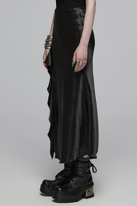 Lolita Skirt - Ruffle Slim Asymmetric, Black, Women's Style, Ruffled, Gothic Style - additional product view 2