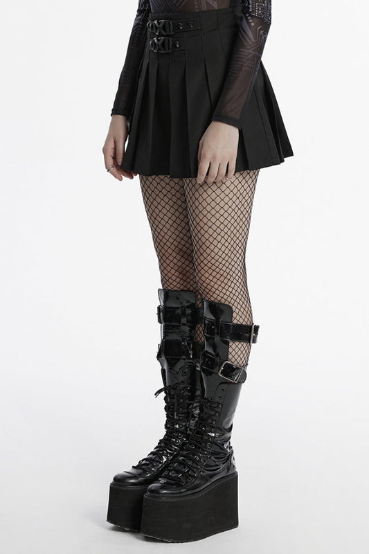 Lolita Skirt - Skull, Black, Pleated, Buckle Detail, Women's Style - additional product view 2