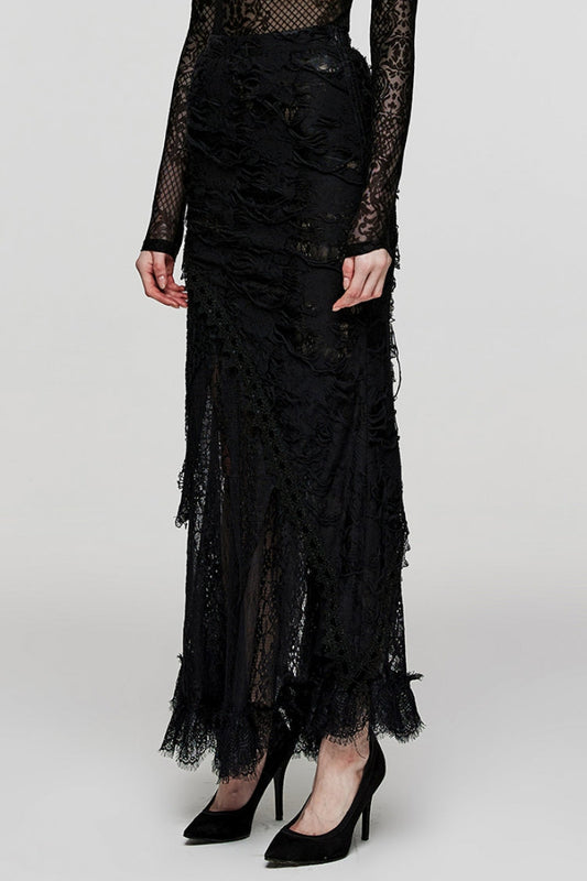 Lolita Skirt - Stitching, Black, Women's Style, Lace Trim, Gothic Style - additional product view 2