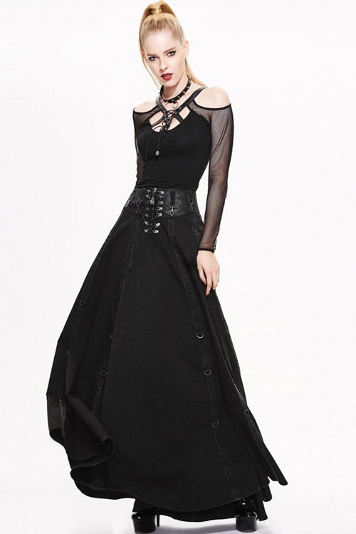 Lolita Skirt - Torn Multiple Wearing Leather, Black, Zipper Detail, Buckle Detail - additional product view 2