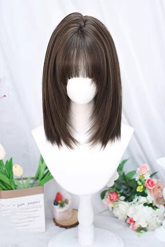 Lolita Wig - Medium Length Straight, 2 Colors, Sweet Style - Daily and Convention Styling - One-Size Cool-Brown option