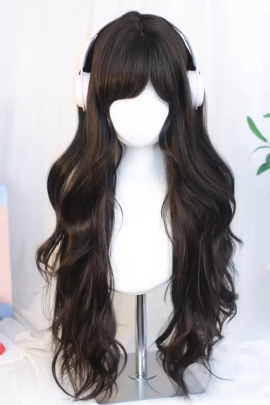 Lolita Wig - Side-swept Bangs Soft Loose, 2 Colors, Sweet Style - One-Size Black-Tea-Brown option