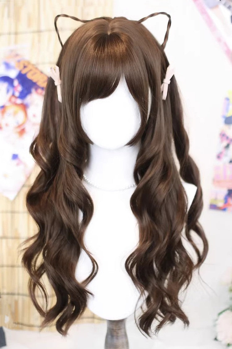 Lolita Wig - Wispy Bangs Curls Japanese, 2 Colors, Sweet Style - One-Size Warm-Brown option