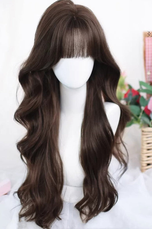 Long Wavy Lolita Wig - Ash Brown Big Wavy Curls, Brown, Sweet Style - additional product view 2