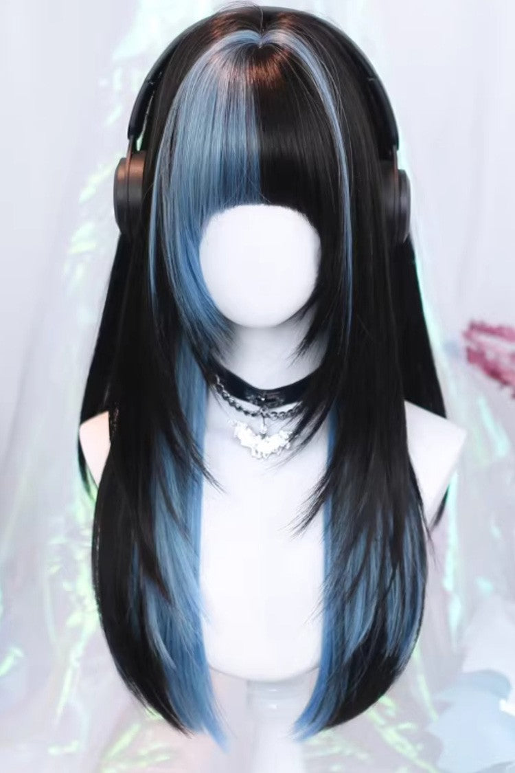 Long Wavy Lolita Wig - Black/blue Highlights Straight, 2 Colors, Sweet Style - additional product view 2